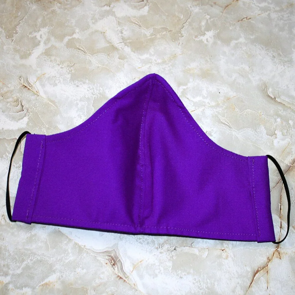 HAND CRAFTED Face Mask Purple Adult Cloth Fabric Solid - Shield Style